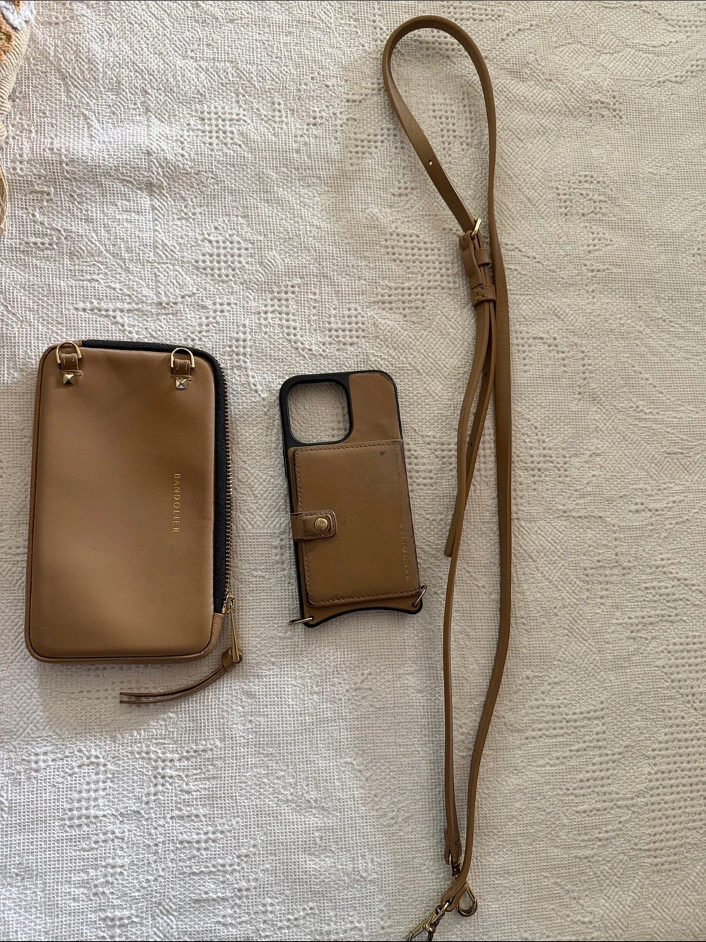 Tan Crossbody Phone Wallet Set by Bandolier